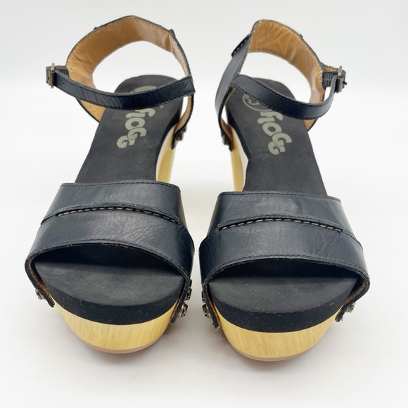 Flogg Wooden Black Leather Clog Sandals.  Size 6 - Picture 2 of 9
